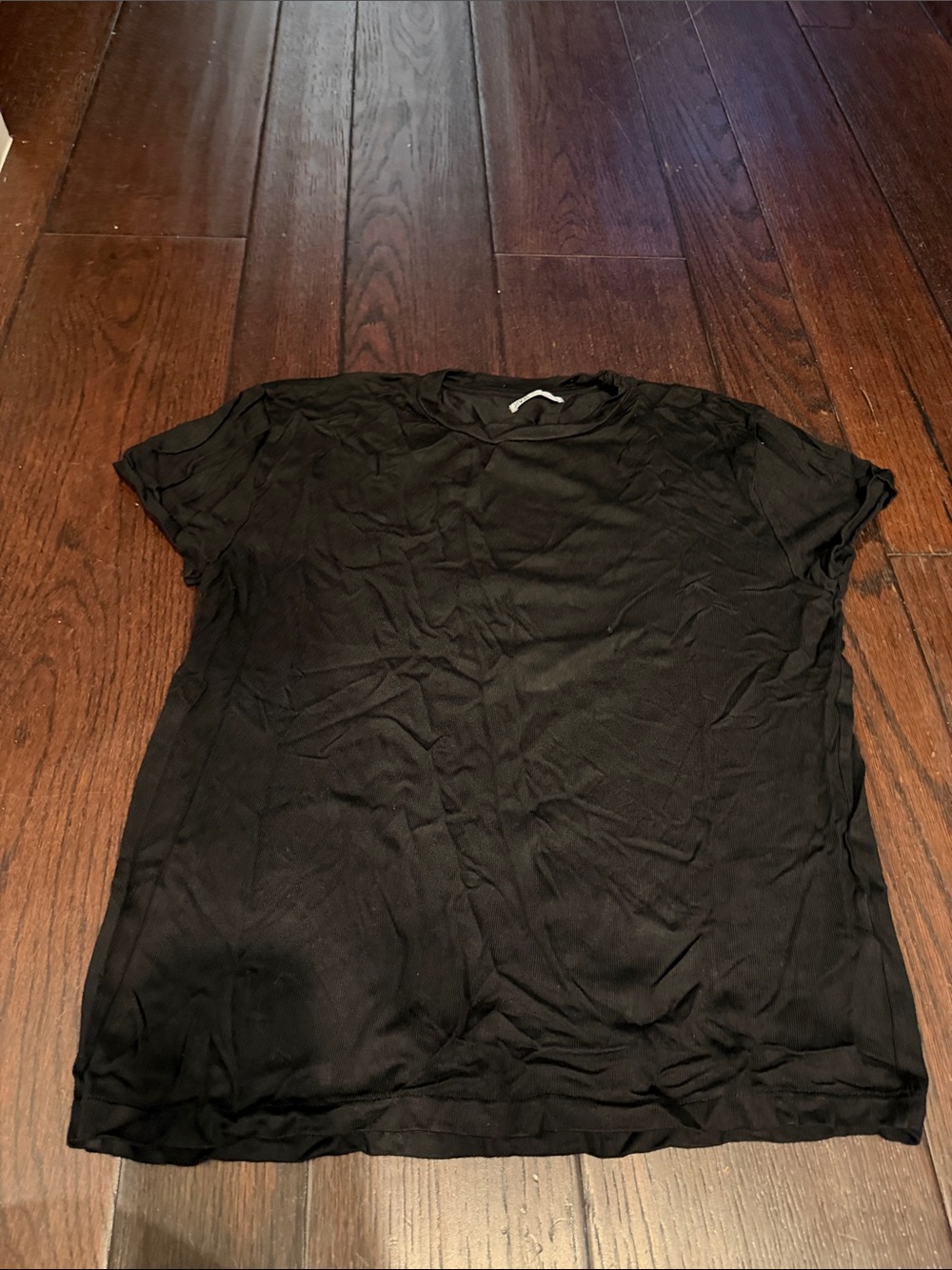 Zara Black ribbed Short-Sleeve Crew Neck T-Shirt